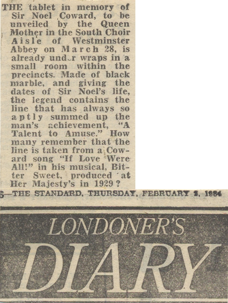 19840202 SIR NOEL COWARD PLAQUE WESTMINSTER ABBEY QUEEN MOTHER ES.jpg